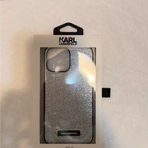 Karl Lagerfeld Silver Glitter iPhone Case with Logo Plate